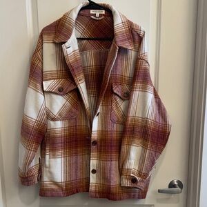 Workshop Republic Clothing Womens Plaid Shirt Jacket - Brown and Cream